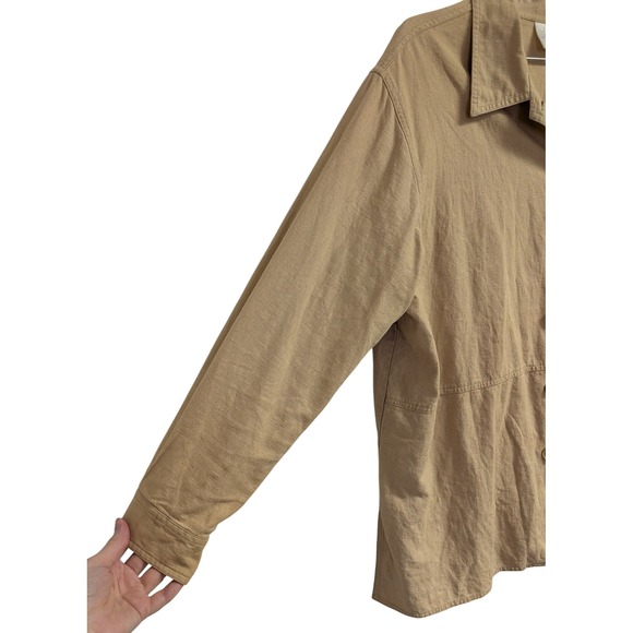 Style Studio Button Front Shirt Linen Cotton Blend Minimalist Lagenlook Tan 1X - Picture 5 of 8